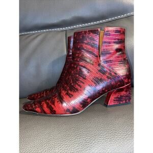 Franco Sarto L-Sandria Women's Red Snakeskin Leather Upper Boots Size 8